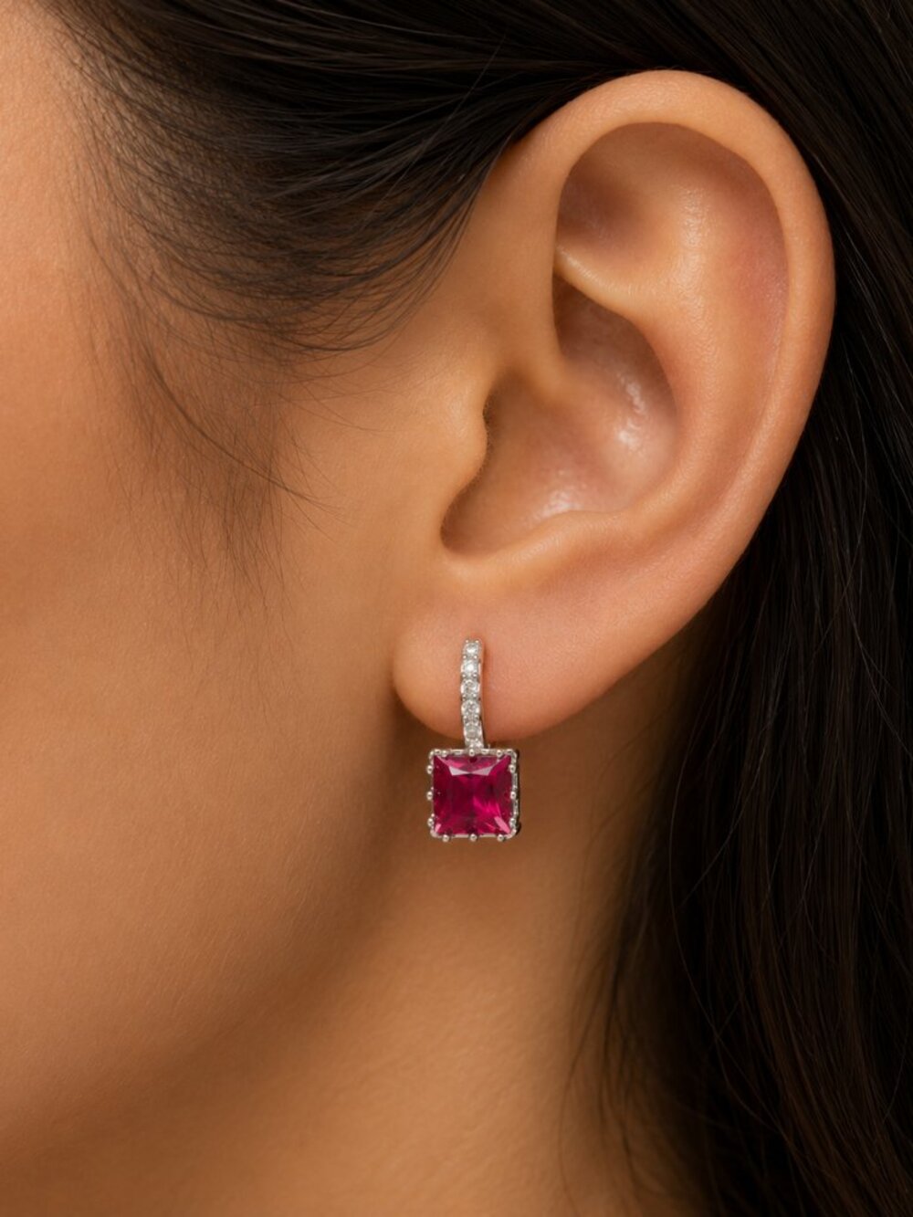 Red Cubic Zirconiaand Rhinestone Drop Earrings